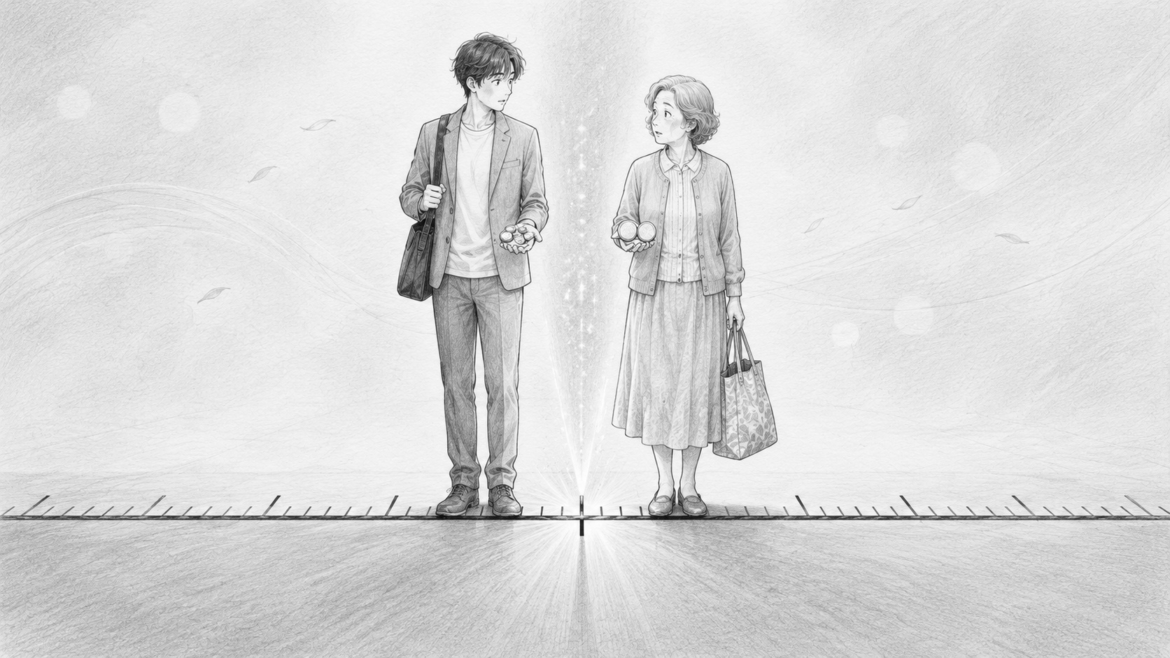 同じ点数札を持つ会員と非会員が、中身の違う条件カードを持ったままペアになる様子