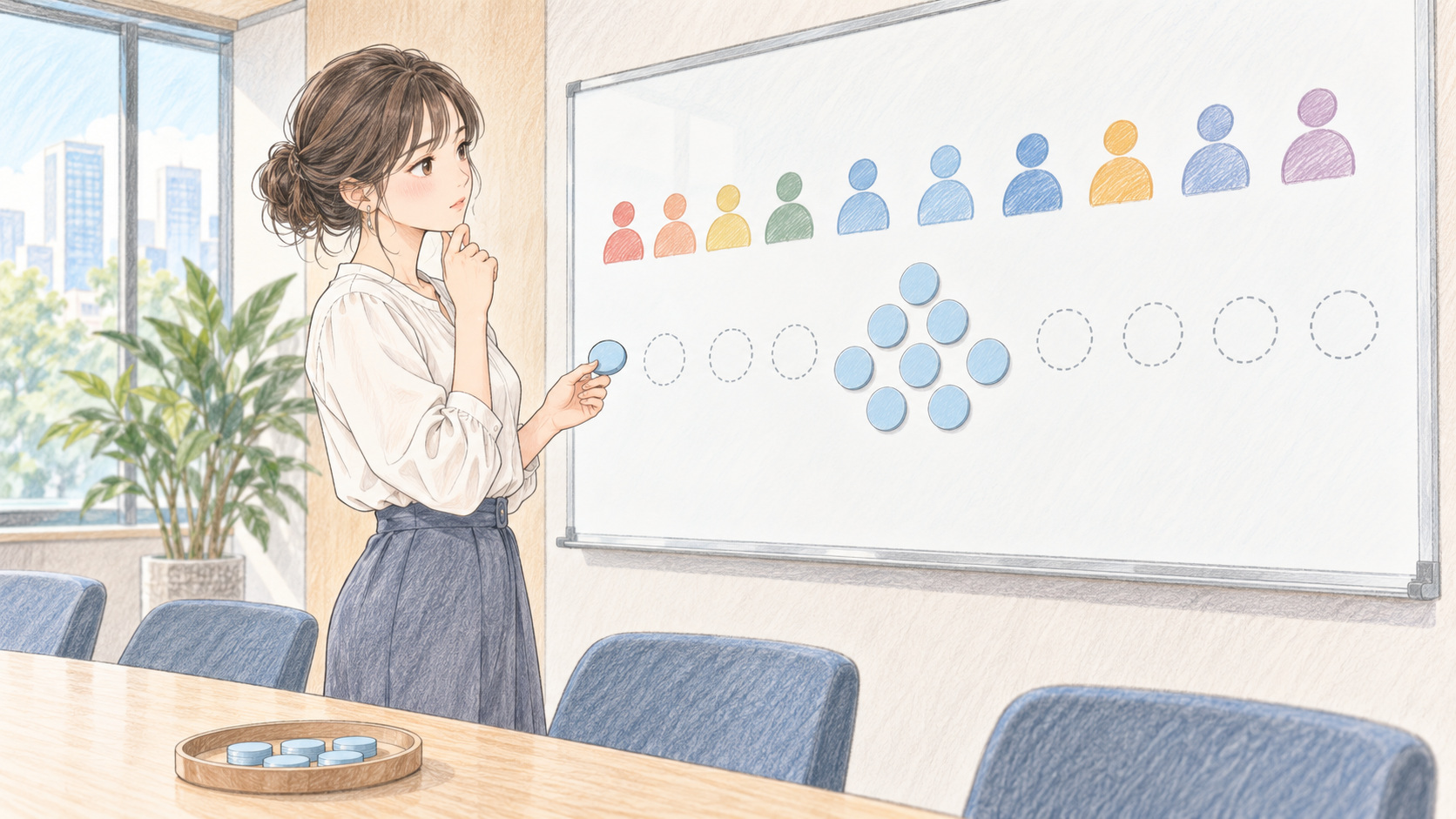 空欄に「あなたは平均的な人」というラベルを貼っていく様子の図解