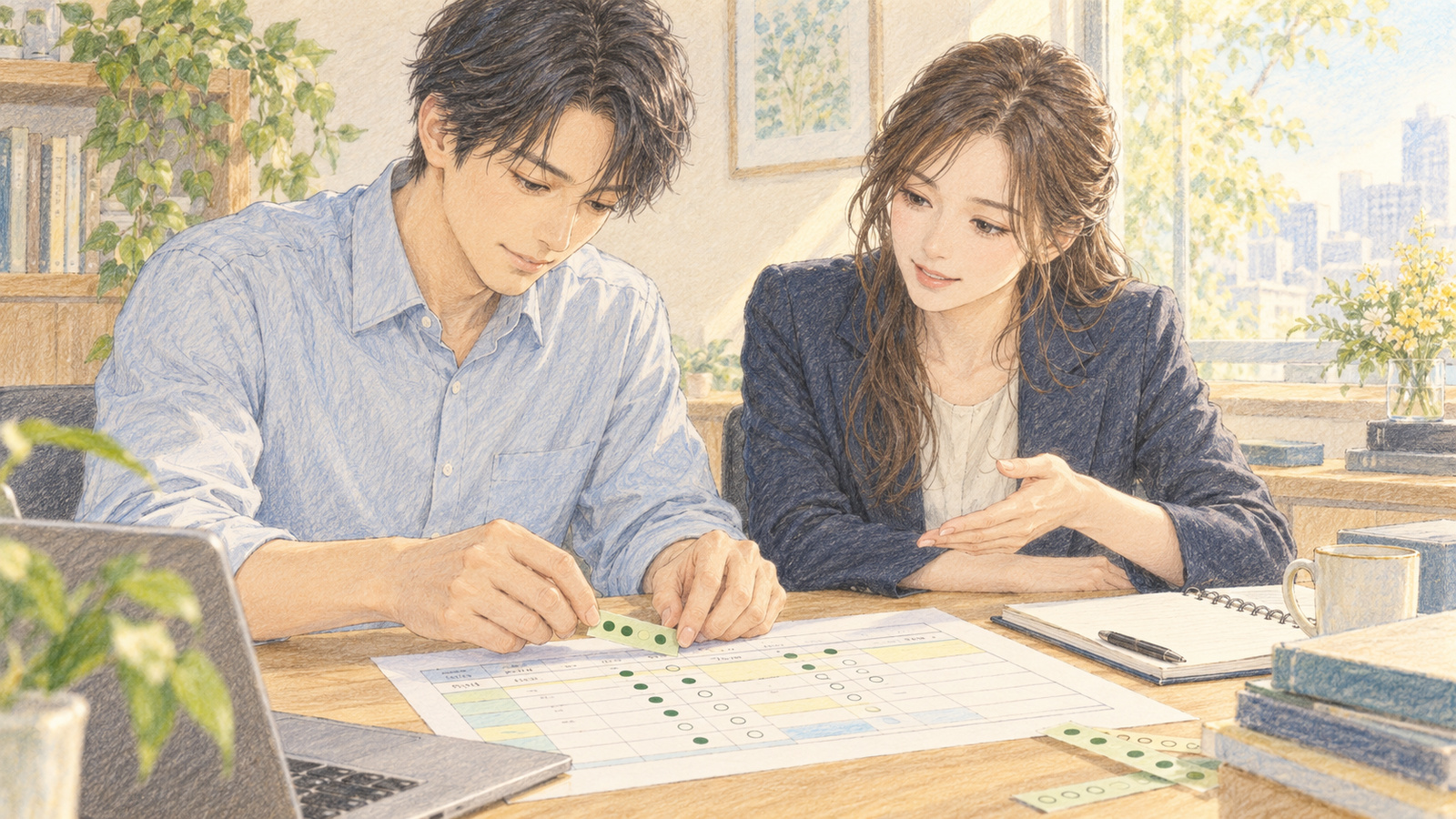 現場の話を聞きながら欠損の記録列を添える二人