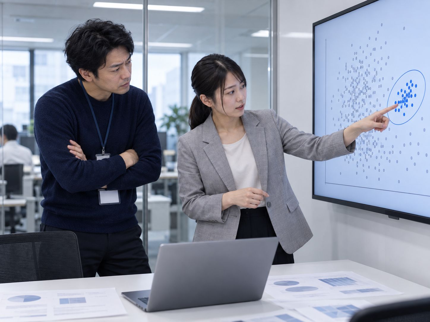 付箋を並べ替えて、狙う顧客を絞り込む様子