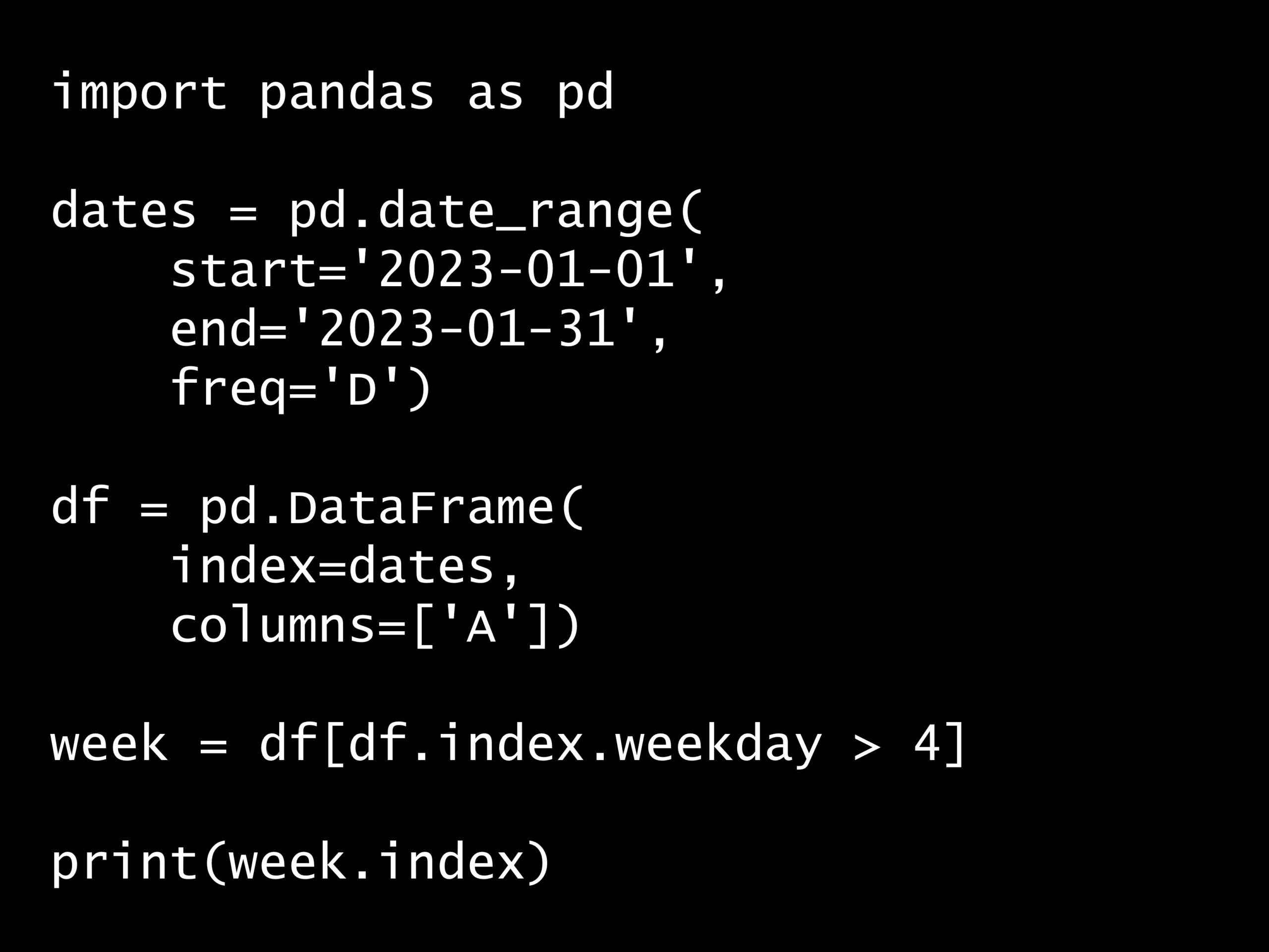Python 時系列分析 1,000本ノック– ノック21: 時系列データの特定の曜日抽出 –