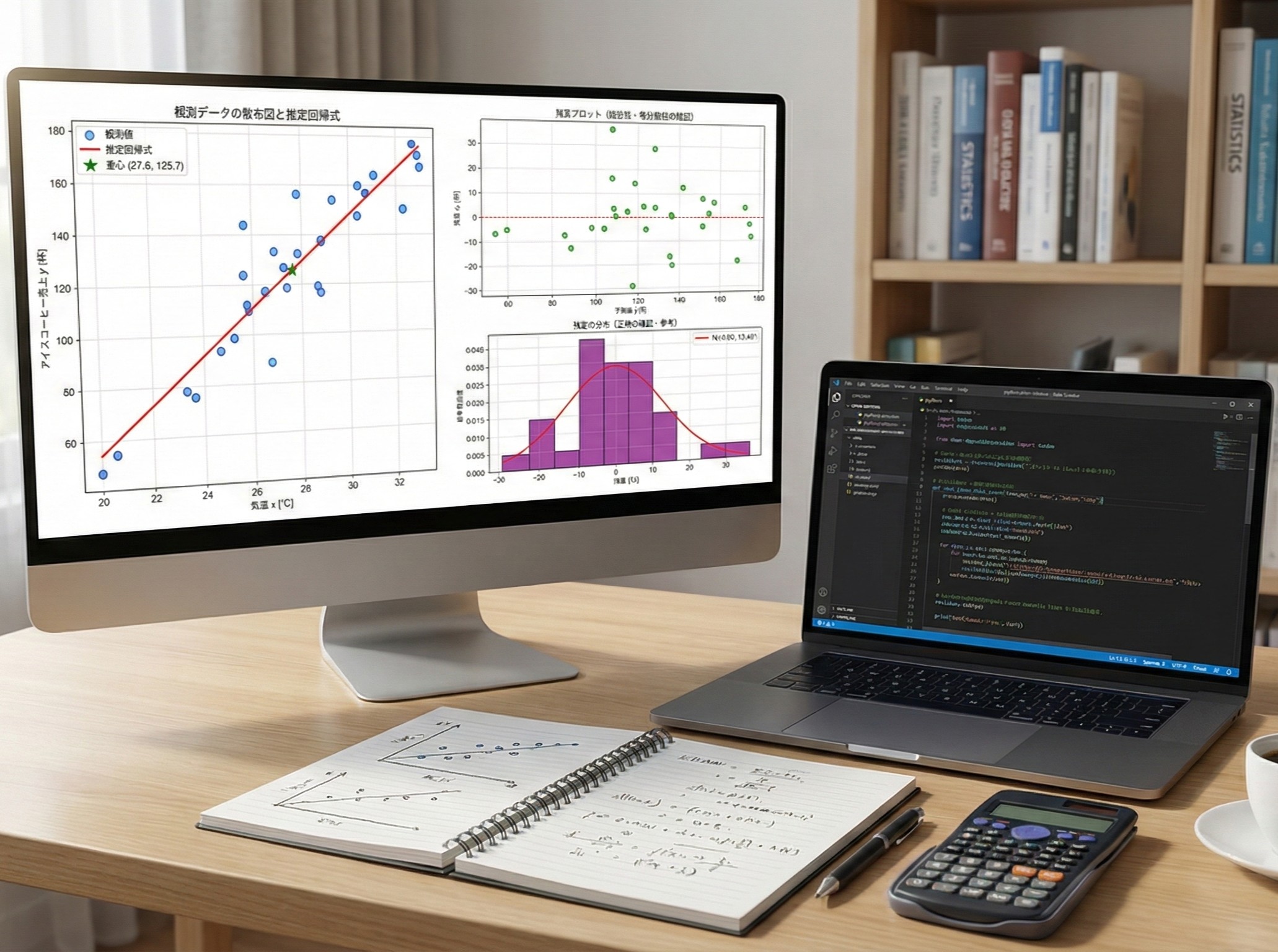 Pythonでちょっと理解!回帰分析の基礎— 第1回 —アイスコーヒーは何杯売れる? 単回帰分析で売上予測に挑戦