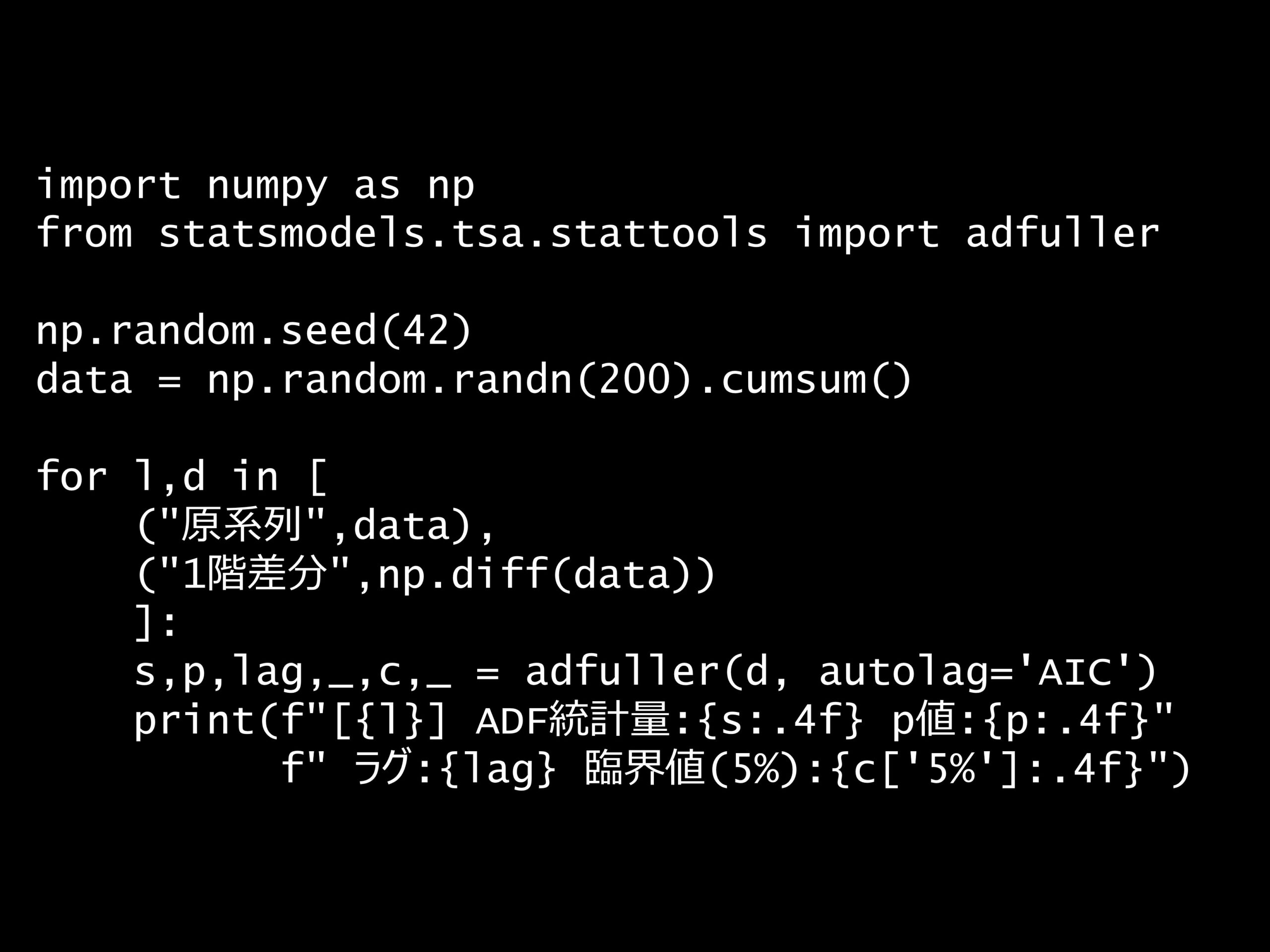 Python 時系列分析 1,000本ノック– ノック85: ADF検定 –