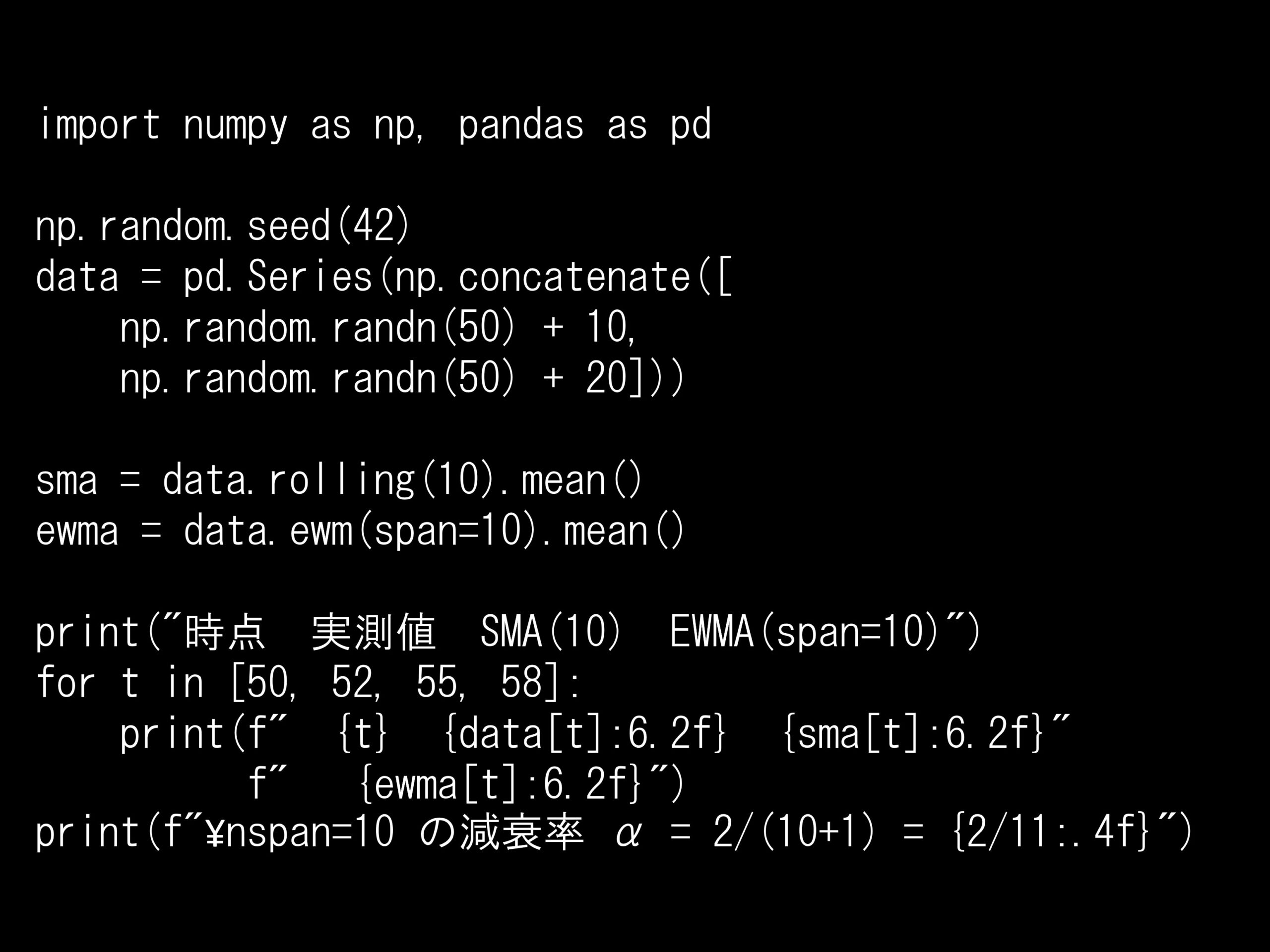 Python 時系列分析 1,000本ノック<br>– ノック90: 指数加重移動平均（EWMA）  –