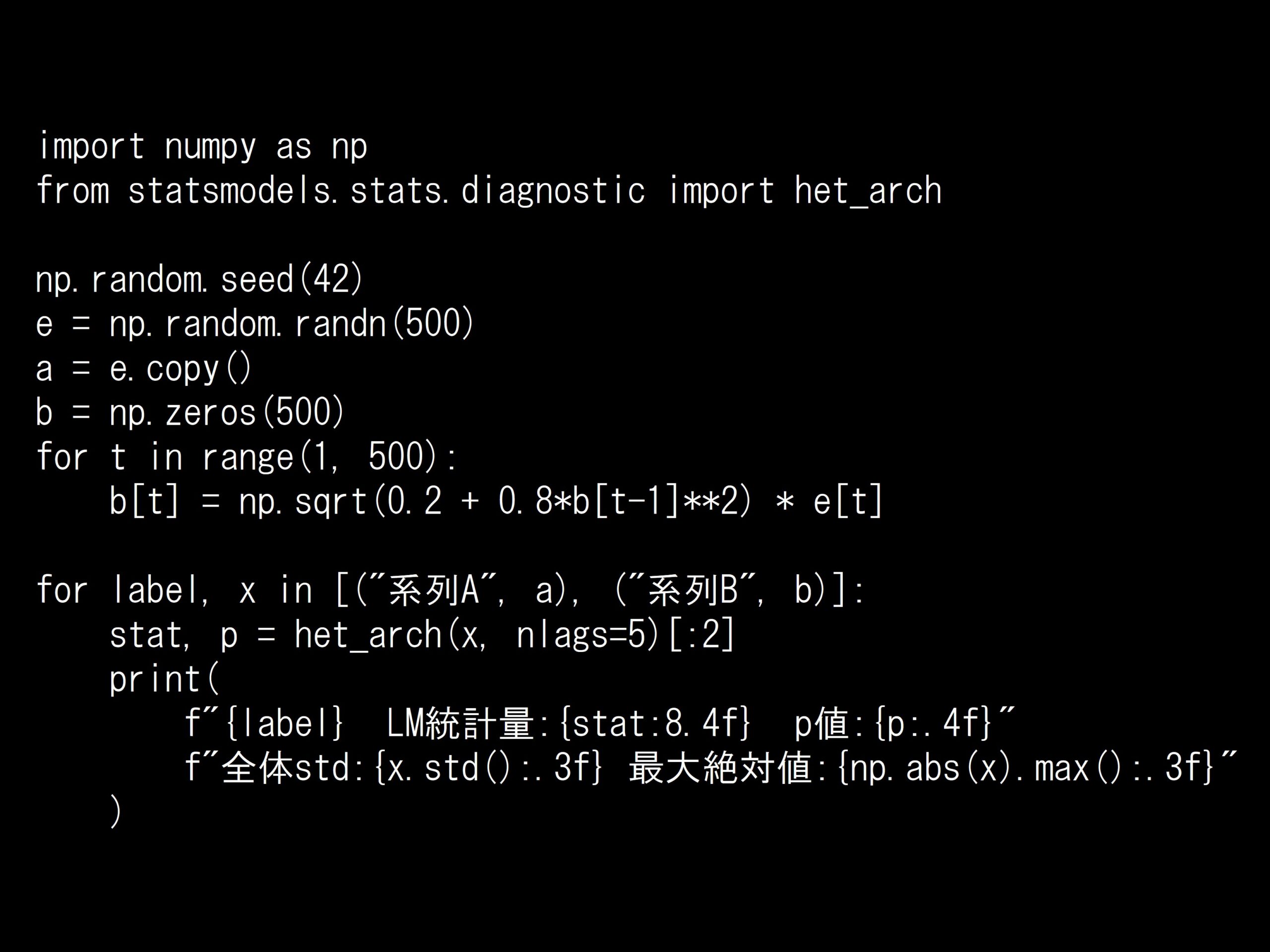 Python 時系列分析 1,000本ノック<br>– ノック95: ARCH検定  –